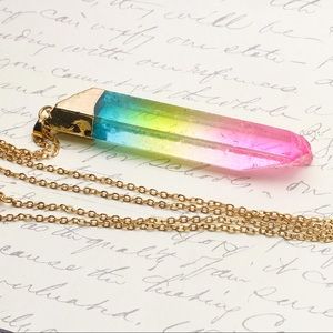 Rainbow wire wrapped crystal necklace